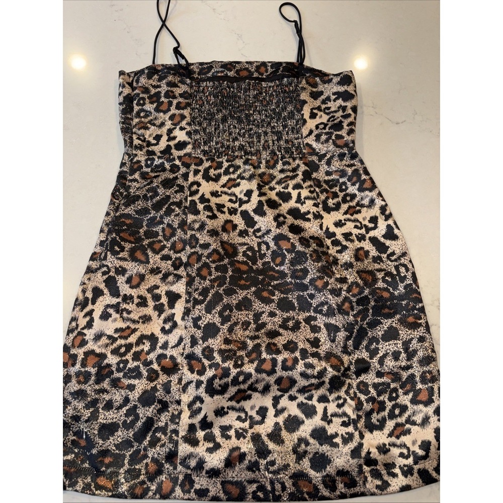 Urban Outfitters Shiny Leopard Print Mini Dress Cheetah Womens M Square Neck UO
